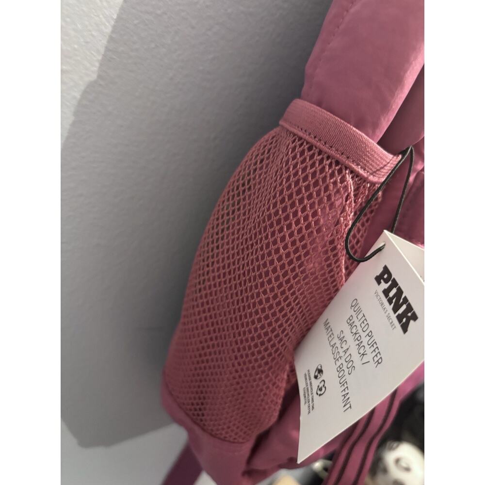 Victoria's Secret PINK Quilted Puffer Backpack Bag Dark Pink Magenta Logo NWT - Picture 2 of 6